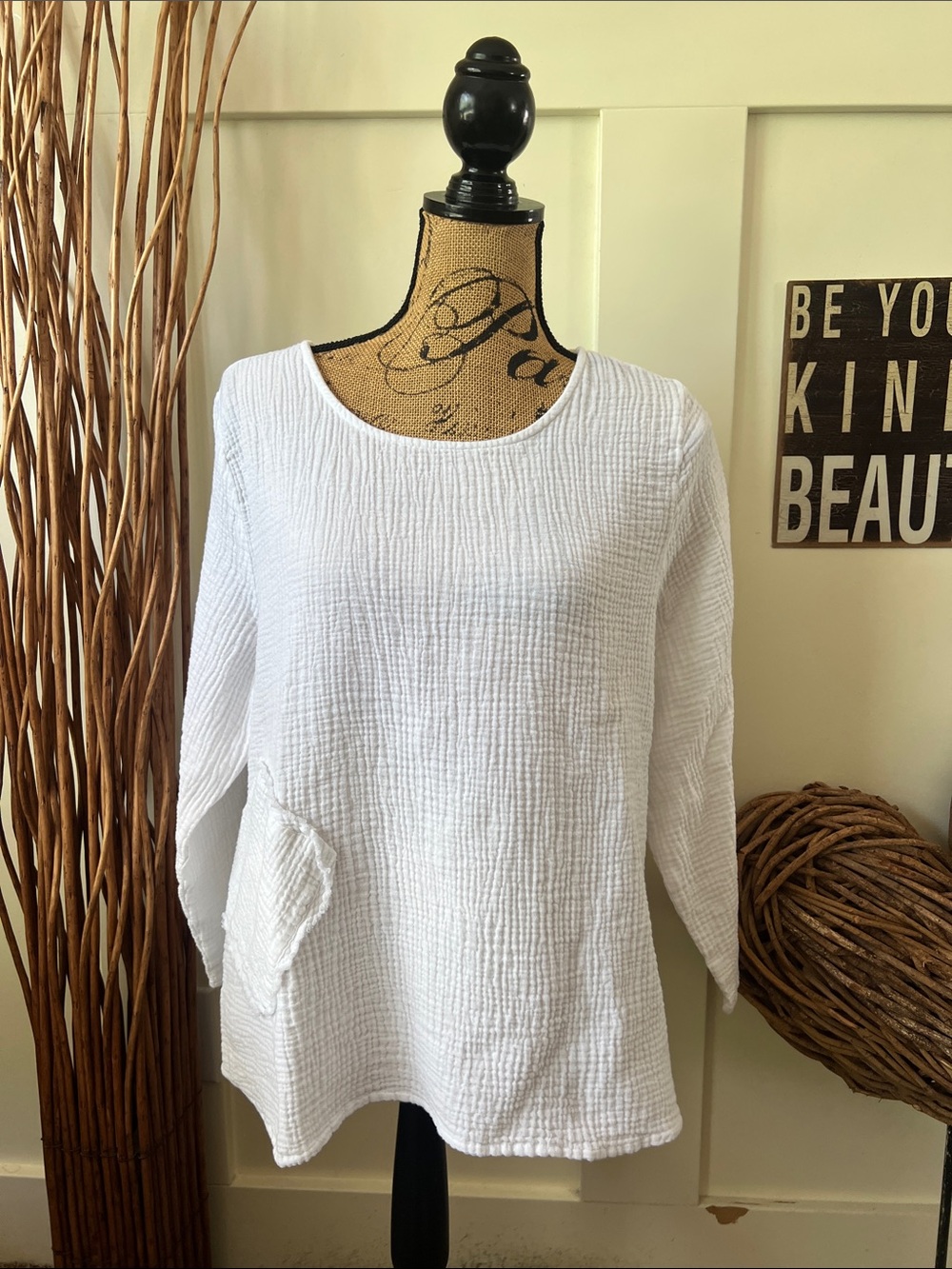 Habitat White Cotton Gauze Scoop Neck Tunic